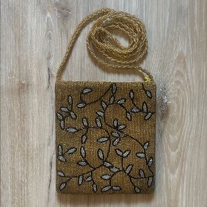 Vintage Swee Lo New York Black & Gold Floral Beaded Bag Purse